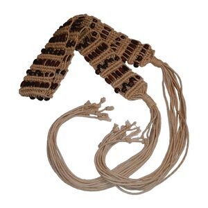 Belt Macrame Tie Natural Cord Wood Beads Boho Festival Fringe Hippie 60s 70s